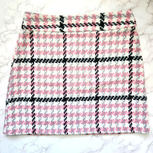Topshop | Wool Blend Houndstooth Plaid A-Line Mini Skirt - Size US 8
